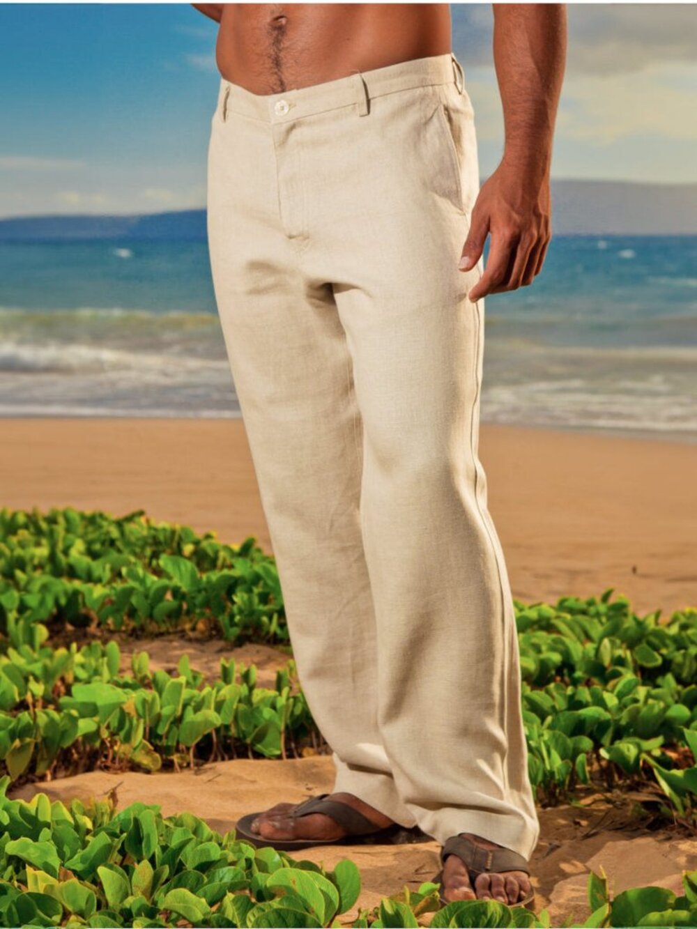 ISLAND IMPORTER Men's 100% Linen Amalfi Pant Italian-Style in Natural SZ 34